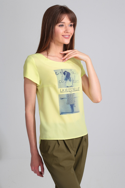 Майка из шифона с круглым вырезом и нагрудными вытачками Golden Valley 2216-1 лимонный - фото 1