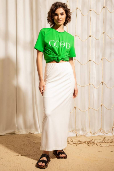 Зеленая майка из хлопкового трикотажа с декором печати Nova Line 20748 зеленый - фото 2