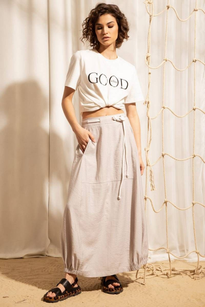 Длинная юбка бохо с резинкой и карманами Nova Line 3790 бежевый - фото 3