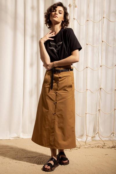 Юбка А-силуэта из костюмной ткани с пуговицами Nova Line 3801 тоффи - фото 1