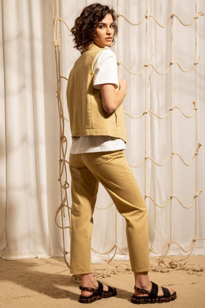 Джинсы прямого кроя с заужением, классика, лето Nova Line 40086 песочный - фото 5