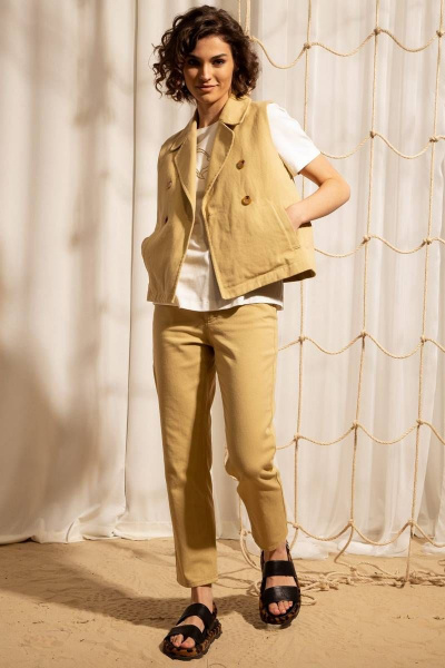 Джинсы прямого кроя с заужением, классика, лето Nova Line 40086 песочный - фото 2