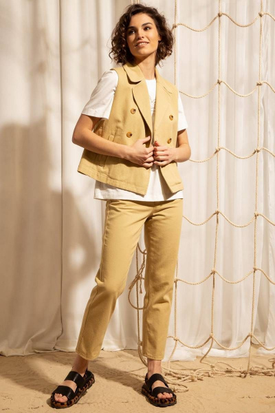 Джинсы прямого кроя с заужением, классика, лето Nova Line 40086 песочный - фото 1