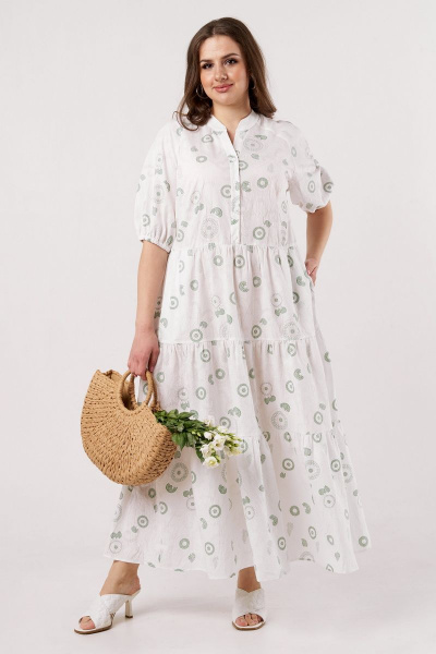 Платье прямое летнее из хлопка с воланами и карманами Andina city 806-2 белый_круги - фото 5
