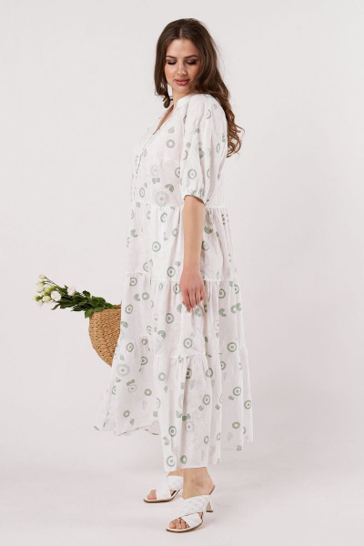 Платье прямое летнее из хлопка с воланами и карманами Andina city 806-2 белый_круги - фото 3