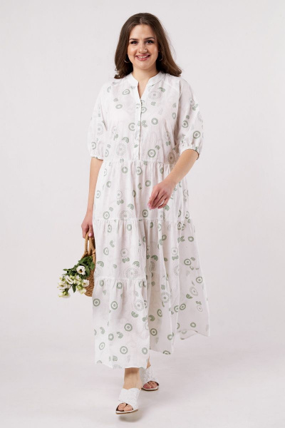 Платье прямое летнее из хлопка с воланами и карманами Andina city 806-2 белый_круги - фото 1
