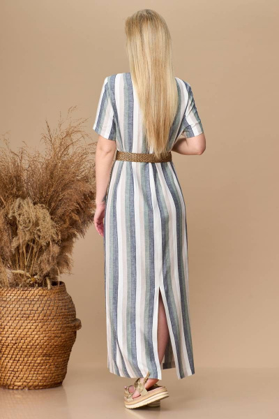 Платье на каждый день из ткани с декоративной булавкой и шлицей Линия Л Б-1815 серо-зеленый - фото 2