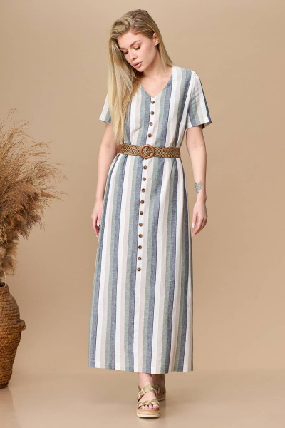 Платье на каждый день из ткани с декоративной булавкой и шлицей Линия Л Б-1815 серо-зеленый - фото 1