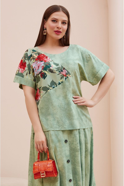 Летний костюм из вискозы: блуза с поясом и юбка с имитацией застежки Lissana 4746 - фото 6