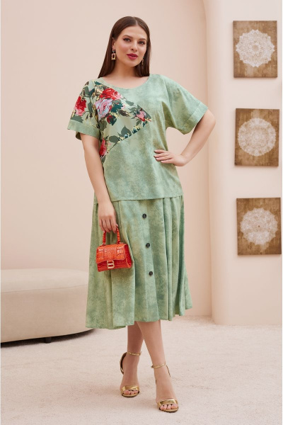 Летний костюм из вискозы: блуза с поясом и юбка с имитацией застежки Lissana 4746 - фото 5