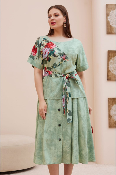 Летний костюм из вискозы: блуза с поясом и юбка с имитацией застежки Lissana 4746 - фото 2