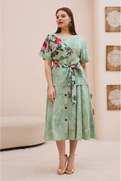 Летний костюм из вискозы: блуза с поясом и юбка с имитацией застежки Lissana 4746 - фото 1