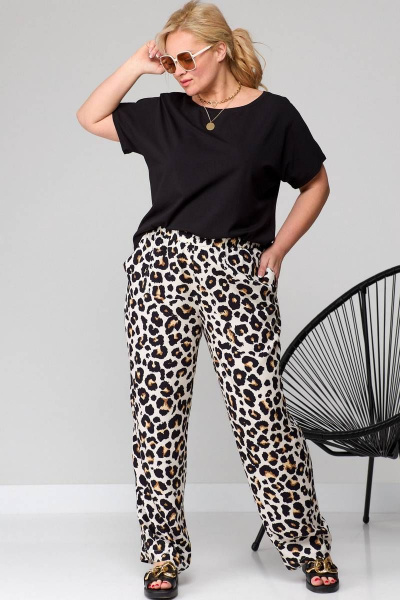 Брюки палаццо свободного силуэта из струящейся вискозы SOVA 11140 леопард - фото 3