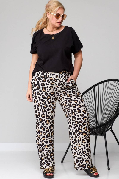 Брюки палаццо свободного силуэта из струящейся вискозы SOVA 11140 леопард - фото 2