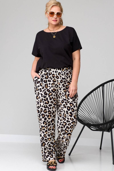 Брюки палаццо свободного силуэта из струящейся вискозы SOVA 11140 леопард - фото 1