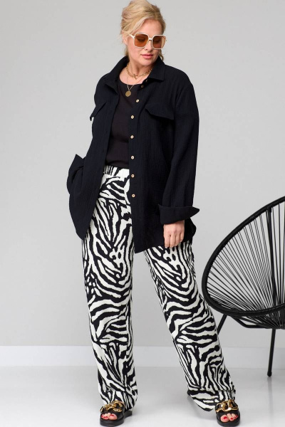 Модные брюки палаццо из струящейся вискозы для летних образов SOVA 11140 зебра - фото 6