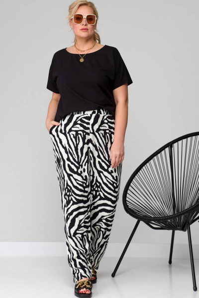 Модные брюки палаццо из струящейся вискозы для летних образов SOVA 11140 зебра - фото 3