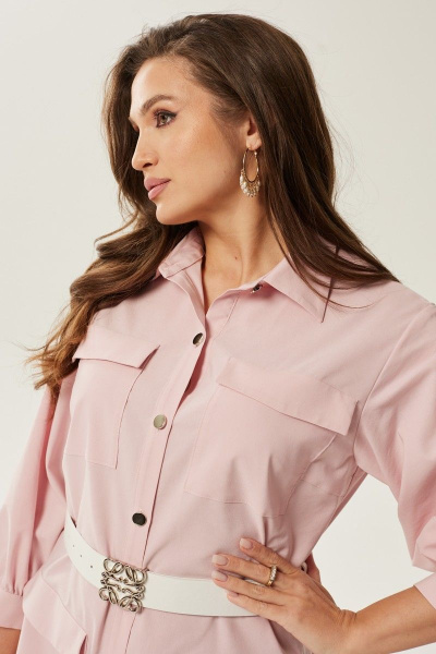 Летнее хлопковое платье с поясом и простым кроем Condra 4385 розовый - фото 7