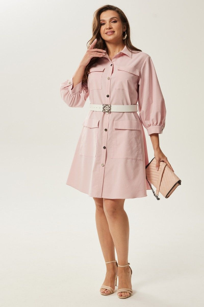 Летнее хлопковое платье с поясом и простым кроем Condra 4385 розовый - фото 3