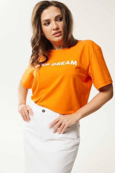 Летняя свободная майка из хлопка с декоративной печатью Mislana С962 оранж - фото 2