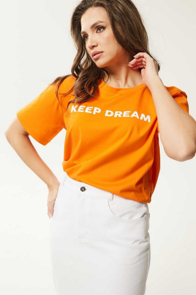 Летняя свободная майка из хлопка с декоративной печатью Mislana С962 оранж - фото 1