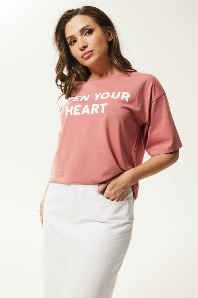 Летняя свободная майка из хлопка с декоративной печатью Mislana С962 коралл - фото 1