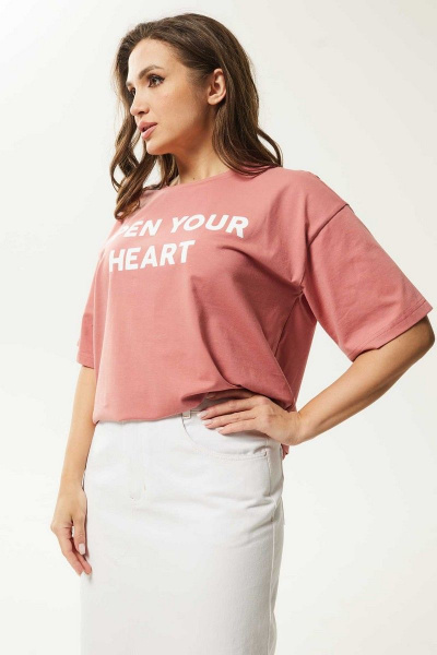 Летняя свободная майка из хлопка с декоративной печатью Mislana С962 коралл - фото 2