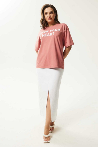Летняя свободная майка из хлопка с декоративной печатью Mislana С962 коралл - фото 4
