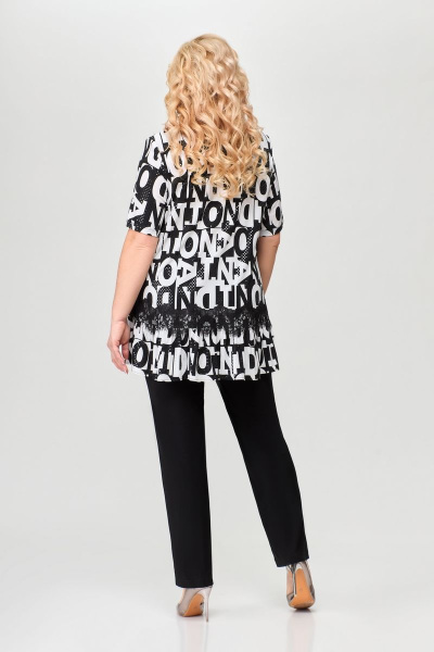 Костюм женский на каждый день с блузкой и брюками из трикотажа Svetlana-Style 1885 черный+буквы - фото 2