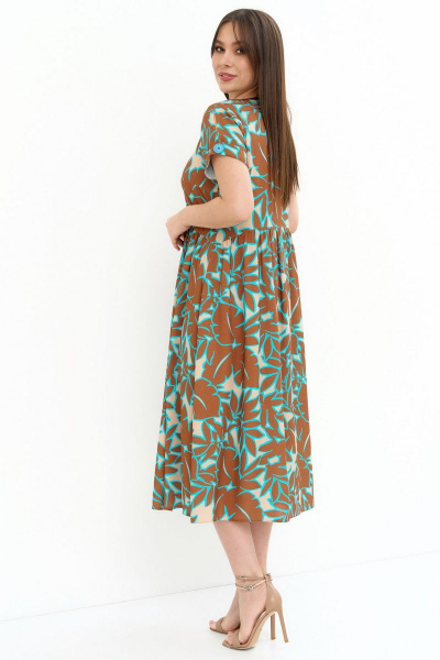 Платье с завышенной талией и боковыми карманами Магия моды 2260 корица_бирюза - фото 4