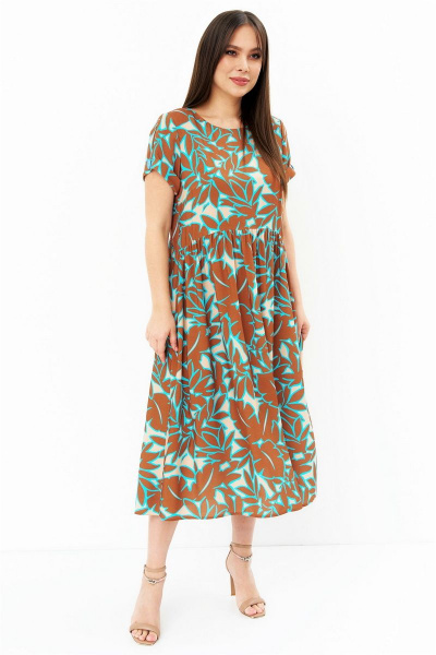 Платье с завышенной талией и боковыми карманами Магия моды 2260 корица_бирюза - фото 3