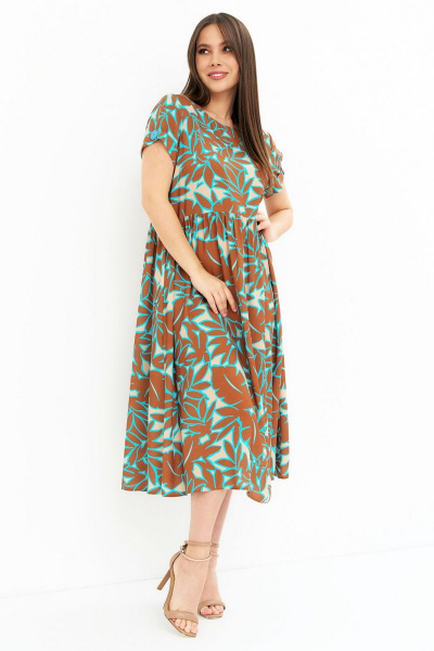 Платье с завышенной талией и боковыми карманами Магия моды 2260 корица_бирюза - фото 2