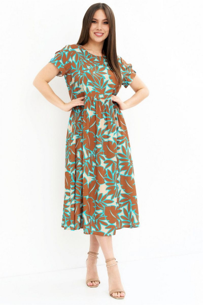 Платье с завышенной талией и боковыми карманами Магия моды 2260 корица_бирюза - фото 1