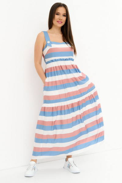 Легкий сарафан свободного кроя с боковыми карманами Магия моды 2265 полоска - фото 1