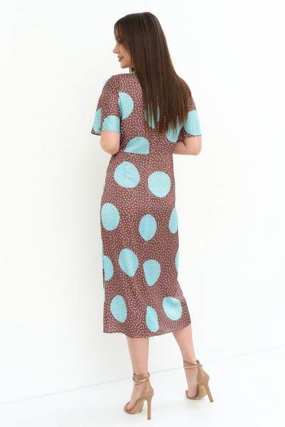 Платье с запахом и застежкой на спинке из струящейся ткани Магия моды 2276 какао_бирюза - фото 2