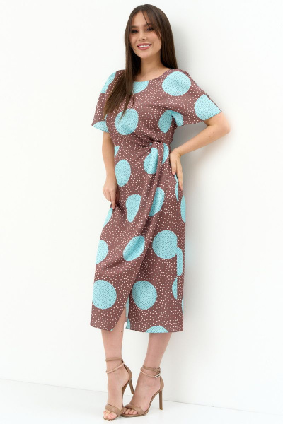 Платье с запахом и застежкой на спинке из струящейся ткани Магия моды 2276 какао_бирюза - фото 5