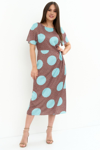 Платье с запахом и застежкой на спинке из струящейся ткани Магия моды 2276 какао_бирюза - фото 4