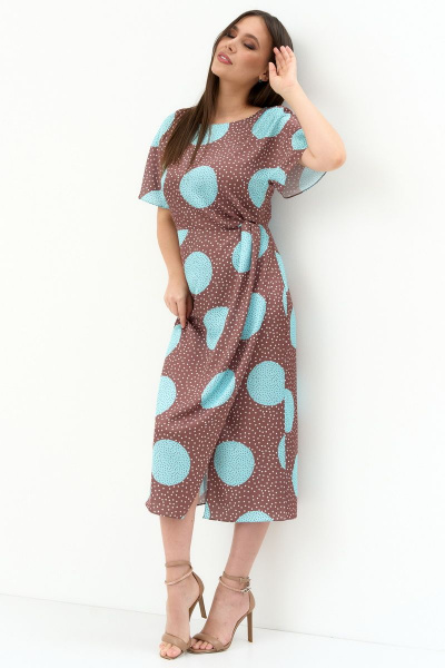 Платье с запахом и застежкой на спинке из струящейся ткани Магия моды 2276 какао_бирюза - фото 1