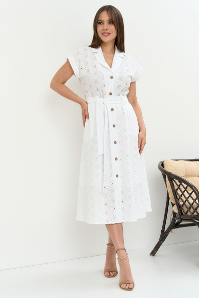 Платье из хлопка с вышивкой и приталенным силуэтом Магия моды 2262 белый - фото 1