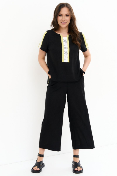 Комплект блуза и брюк укороченные из поливискозы комфортный Магия моды 2270 черный - фото 4
