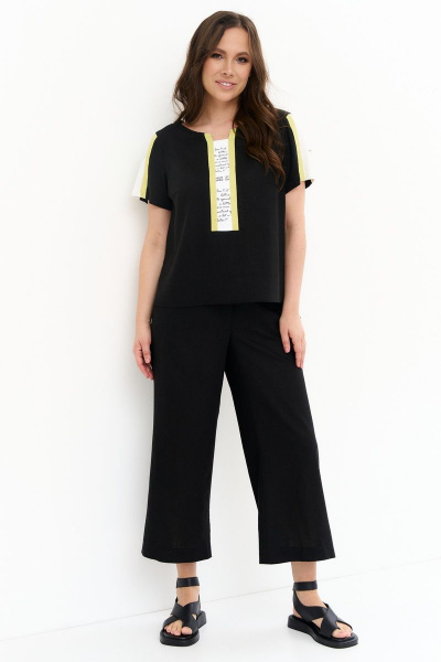 Комплект блуза и брюк укороченные из поливискозы комфортный Магия моды 2270 черный - фото 1