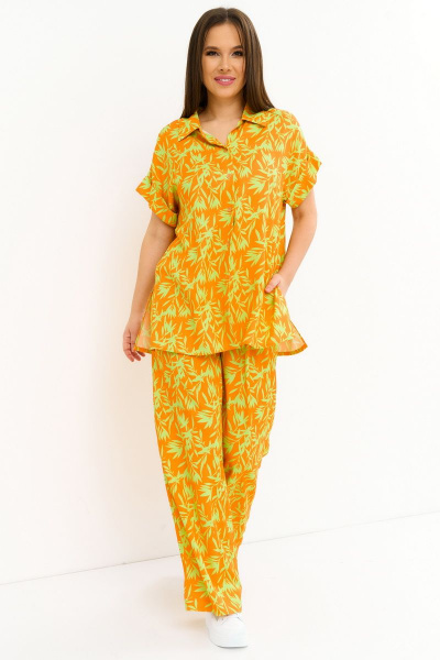 Комплект блуза и брюки яркий штапель пижамного стиля летний Магия моды 2271 оранжевый_салатовый - фото 5
