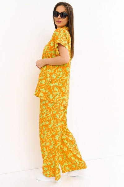 Комплект блуза и брюки яркий штапель пижамного стиля летний Магия моды 2271 оранжевый_салатовый - фото 2
