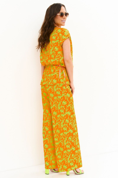 Комплект блуза и брюки свободного кроя из штапеля яркий Магия моды 2272 оранжевый_салатовый - фото 2