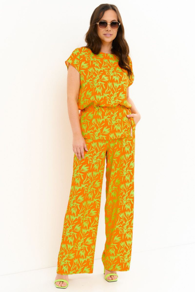 Комплект блуза и брюки свободного кроя из штапеля яркий Магия моды 2272 оранжевый_салатовый - фото 6
