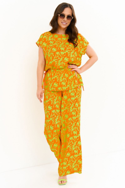 Комплект блуза и брюки свободного кроя из штапеля яркий Магия моды 2272 оранжевый_салатовый - фото 5