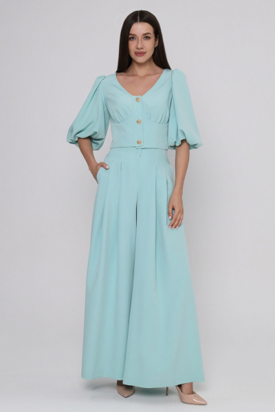 Летняя блуза на каждый день и праздник из текстиля Панда 151640w мятный - фото 1