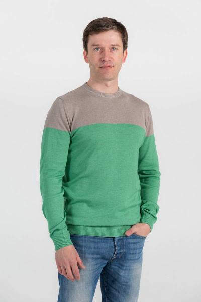 Джемпер классический из европейской пряжи серый зеленый Subota 2301 зелено-серый(170/176) - фото 1