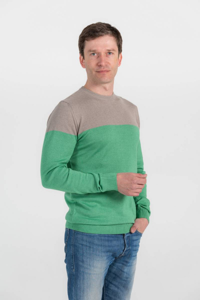 Джемпер классический из европейской пряжи серый зеленый Subota 2301 зелено-серый(170/176) - фото 2