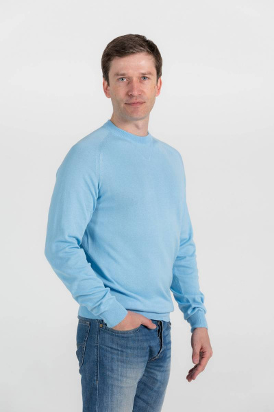 Голубой хлопковый джемпер с круглым вырезом Subota 2016 голубой(170/176) - фото 2
